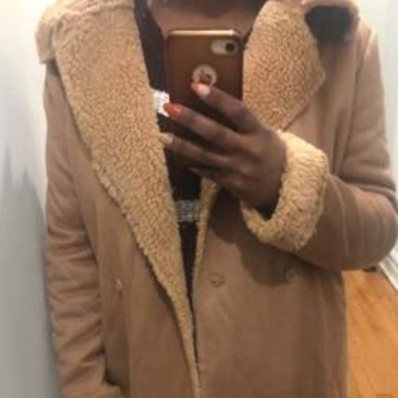 Lapel Collar Button Front Suede Coat - Picture 8 of 8